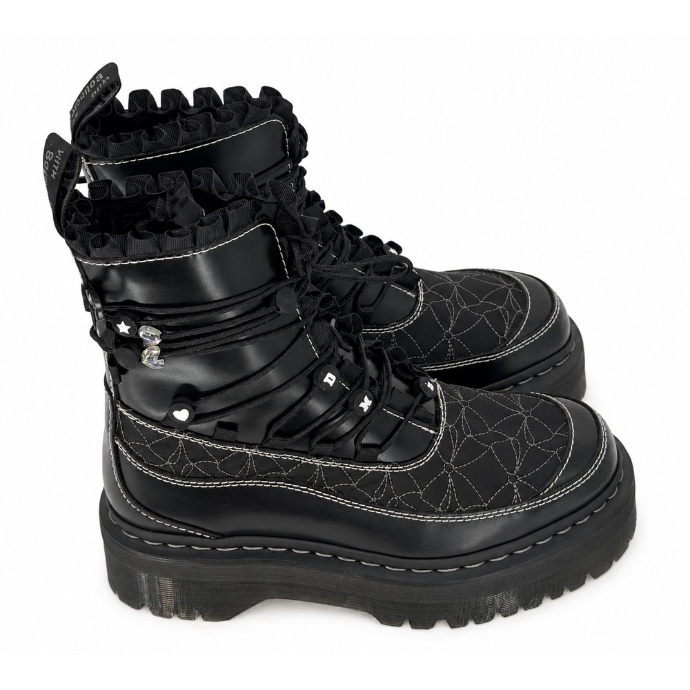 Dr. Martens Jadon Frill Black Leather Platform Boots Stitch Charms 8 Goth 111-04 - Picture 6 of 12